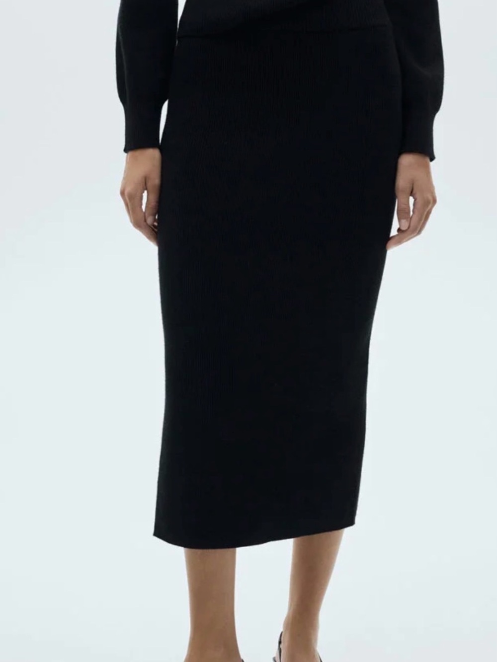 NWT Mango MOZA Black Ribbed Knit Midi Sweater Skirt Size Small